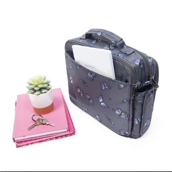 LUG Navigator Butterfly Grey RFID Messenger Crossbody Tote Bag - Picture 4 of 7